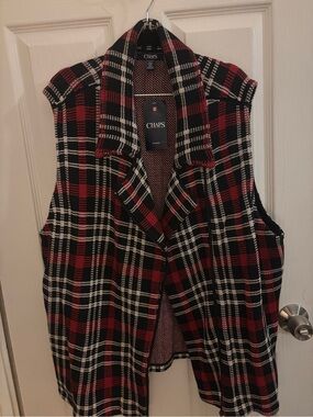 NWT Chaps Cotton Knit Vest Size 2x in Red White Black Plaid Zip Up